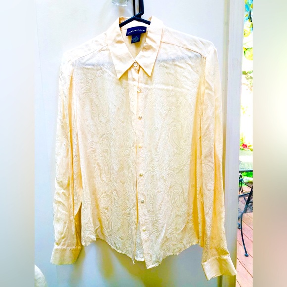 Pale Yellow, 100% Silk Paisley Charter Club Blouse - Picture 1 of 4
